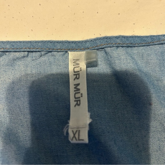 MÜR MÜR XL Chambray Boho Tunic Top Floral Embroidered 3/4 Sleeve Peasant Blouse - Picture 7 of 8